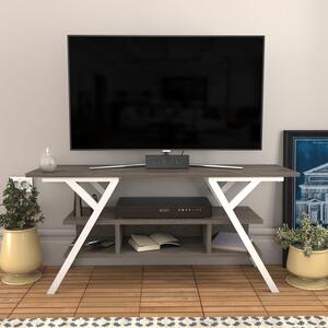 Comoda TV Minerva, gri/alb, PAL/metal, 120x35x55 cm