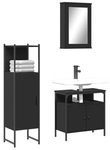 Set mobilier de baie, 3 piese, negru, lemn compozit