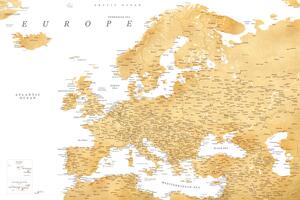 Harta Detailed map of Europe in gold, Blursbyai
