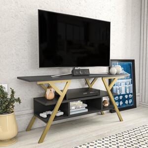 Comoda TV Minerva, gri antracit/auriu, PAL/metal, 120x35x55 cm