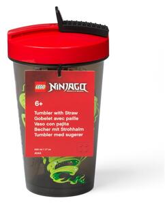 Pahar cu capac roșu și pai LEGO® Iconic, 500 ml, verde