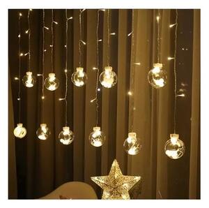 Instalatie tip perdea pentru Craciun, model globuri, 108 LED-uri, 8 moduri iluminare, telecomanda inclusa, intrare USB