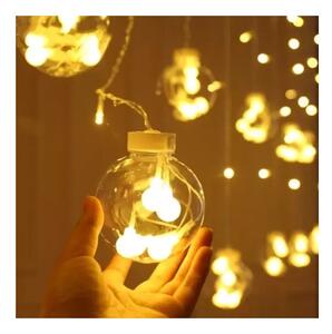 Instalatie tip perdea pentru Craciun, model globuri, 108 LED-uri, 8 moduri iluminare, telecomanda inclusa, intrare USB