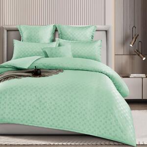 Lenjerie de pat, 2 persoane, finet, 6 piese, Carouri Satinate, cu elastic, culoare verde , LF713