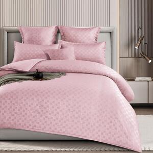 Lenjerie de pat, 2 persoane, finet, 6 piese, Carouri Satinate, cu elastic, culoare roz , LF707