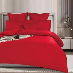 Lenjerie de pat, 2 persoane, finet, 6 piese, Carouri Satinate, cu elastic, culoare rosu aprins, LF710