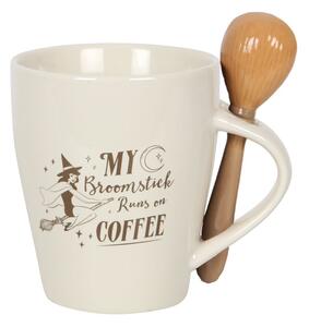 Cana cu lingura My Broomstick Runs on Coffee 10 cm, capacitate 500 ml
