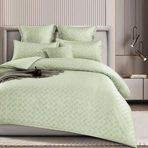 Lenjerie de pat, 2 persoane, finet, 6 piese, Carouri Satinate, cu elastic, culoare verde deschis, LF712