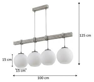 Brilagi - Lustra suspendată pe cablu WOOD GLASS 4xE27/60W/230V pin/gri/alb