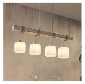 Brilagi - Lustră pe cablu WOOD GLASS 4xE27/60W/230V pin/gri/alb