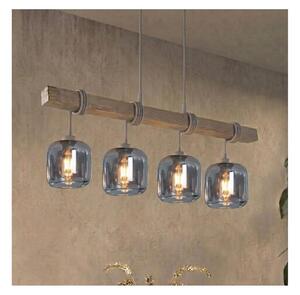 Brilagi - Lustră suspendată pe cablu WOOD GLASS 4xE27/60W/230V pin/gri/gri fumuriu