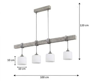 Brilagi - Lustră pe cablu WOOD GLASS 4xE27/60W/230V pin/gri/alb