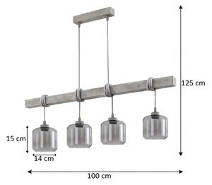 Brilagi - Lustră suspendată pe cablu WOOD GLASS 4xE27/60W/230V pin/gri/gri fumuriu
