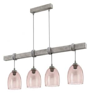 Brilagi - Lustră suspendată pe cablu WOOD GLASS 4xE27/60W/230V pin/gri/bej fumuriu