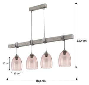 Brilagi - Lustră suspendată pe cablu WOOD GLASS 4xE27/60W/230V pin/gri/bej fumuriu