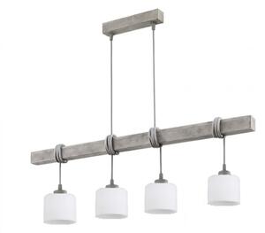 Brilagi - Lustră pe cablu WOOD GLASS 4xE27/60W/230V pin/gri/alb