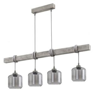 Brilagi - Lustră suspendată pe cablu WOOD GLASS 4xE27/60W/230V pin/gri/gri fumuriu