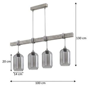 Brilagi - Lustru suspendat pe cablu WOOD GLASS 4xE27/60W/230V pin/gri/gri fumuriu