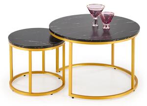 Set de măsuțe de cafea Houston 1851, Marmură neagră, Auriu, Metal, 40cm, 8 kg