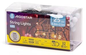 Aigostar - Ghirlandă LED de exterior pentru Crăciun, 25 LED, 8 moduri, 3xAA, 2,8 m, IP44, alb cald