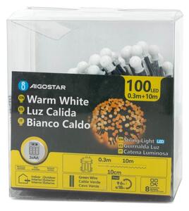 Aigostar - Ghirlandă LED de exterior pentru Crăciun 100xLED/8 funcții 3xAA 10,3m IP44 alb cald