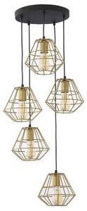 Lustră suspendată pe cablu DIAMOND 5xE27/15W/230V negru/auriu