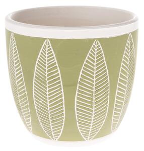 Recipient ceramic ghiveci Frunze, verde, 13,5x 12,5 x 13,5 cm
