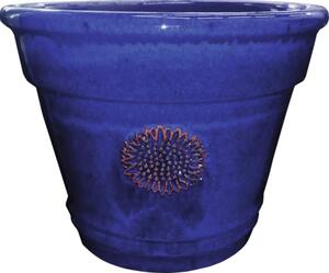 Ghiveci cu model floarea-soarelui Lafiora Ø 36 cm H 29 cm ceramică albastru