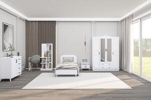 Set dormitor Mihra 207, alb, PAL, format din pat 90, dulap, comoda, bi