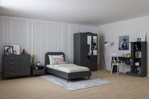 Set dormitor Lavinia 003, gri antracit, PAL, format din pat 90, dulap