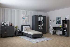 Set dormitor Lavinia 004, gri antracit, PAL, format din pat 90, dulap