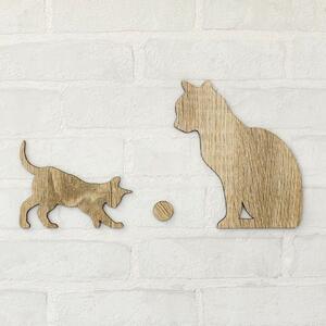 DUBLEZ | Autocolant din lemn pentru perete - 2 pisici