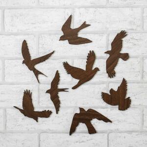 DUBLEZ | Autocolant păsări din lemn pentru perete 8 buc