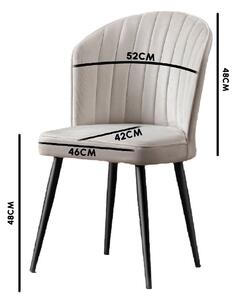 Set 4 scaune RUBI, gri/negru, stofa catifelata/metal, 52x42x85 cm