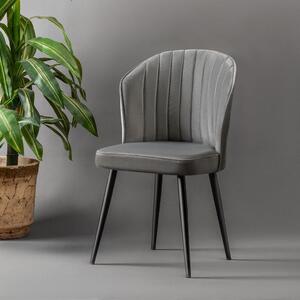 Set 2 scaune RUBI, gri/negru, stofa catifelata/metal, 52x42x85 cm