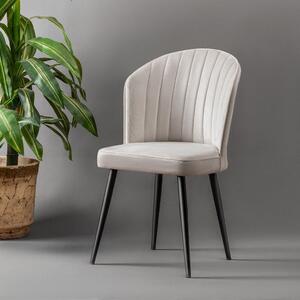 Set 2 scaune RUBI, crem/negru, stofa catifelata/metal, 52x42x85 cm