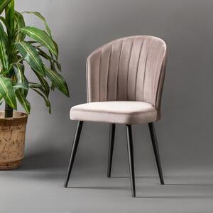 Set 2 scaune RUBI, gri deschis/negru, stofa catifelata/metal, 52x42x85