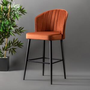 Set 2 scaune bar RUBI, rosu/negru, stofa catifelata/metal, 52x42x97 cm
