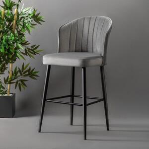 Set 2 scaune bar RUBI, gri/negru, stofa catifelata/metal, 52x42x97 cm
