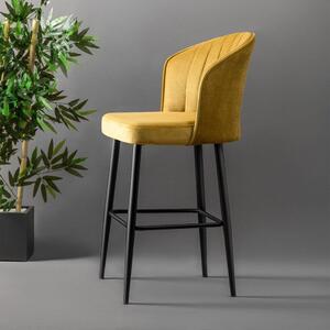 Set 2 scaune bar RUBI, galben/negru, stofa catifelata/metal, 52x42x97