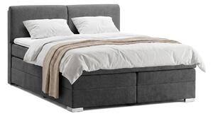 Pat Boxspring Charlotte, cu ladă de depozitare, saltea și topper incluse, Gri-Inchis-Enjoy / 160x200