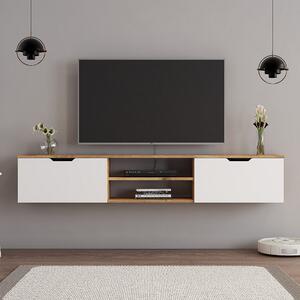 Comoda TV suspendata, stejar/alb, PAL, 160x30x30 cm