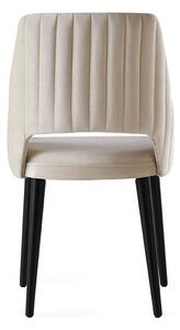 Set 4 scaune ACELYA, crem/negru, stofa catifelata/lemn, 50x50x90 cm