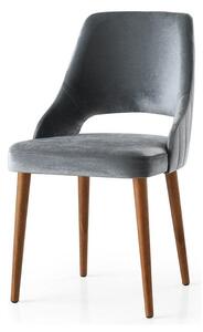 Set 4 scaune ACELYA, gri/nuc, stofa catifelata/lemn, 50x50x90 cm