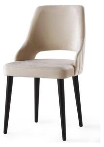 Set 4 scaune ACELYA, crem/negru, stofa catifelata/lemn, 50x50x90 cm