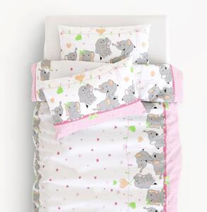Goldea lenjerie de pat pentru copii din 100% bumbac - elefanți roz 140 x 200 și 70 x 90 cm
