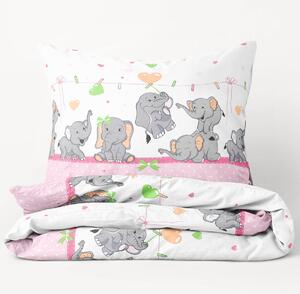 Goldea lenjerie de pat pentru copii din 100% bumbac - elefanți roz 140 x 200 și 70 x 90 cm