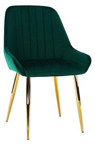 Scaun PERLIA, verde smarald, stofa catifelata/crom auriu, 56x62x89 cm