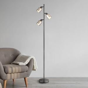Globo Lampadar Villegas, negru/gri, sticlă, 161 cm, 3 becuri, E14, Negru, Camera de zi / sufragerie, Sticlă