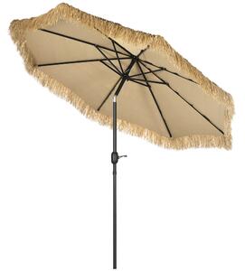 Outsunny Umbrela pentru gradina cu paie, umbrela rotunda stil Hawai cu manivela, Ø265x250cm, kaki | AOSOM RO